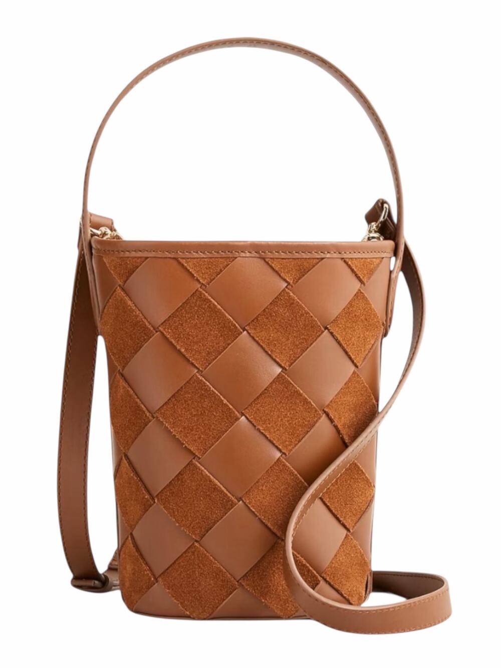 J. Crew Berkeley Leather Suede Woven Small Bucket Bag Brown